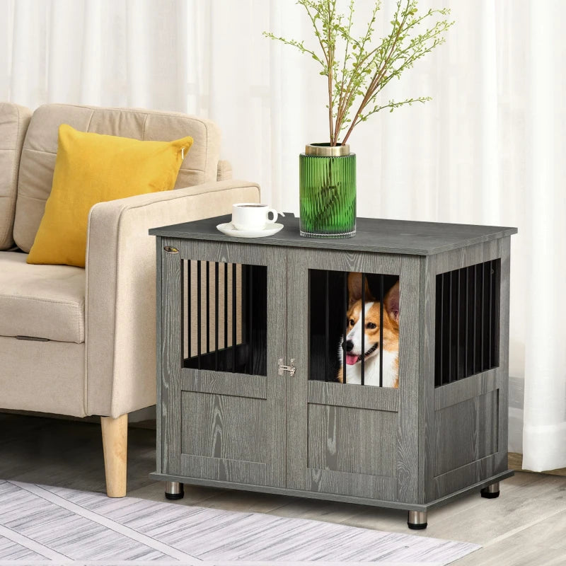 Dog Crate Table for Medium & Large Dogs - Indoor Use, Magnetic Door, 85x55x75 cm, Stylish Grey Design