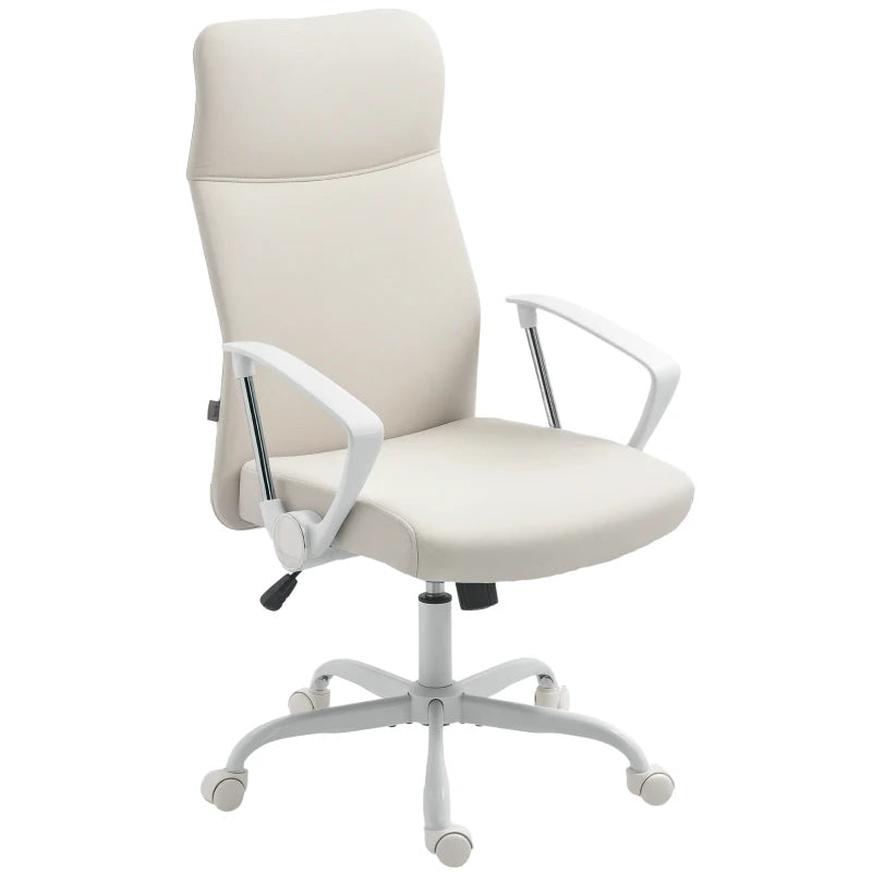 High Back Cream White Fabric Office Chair Ergonomic Design for Comfort