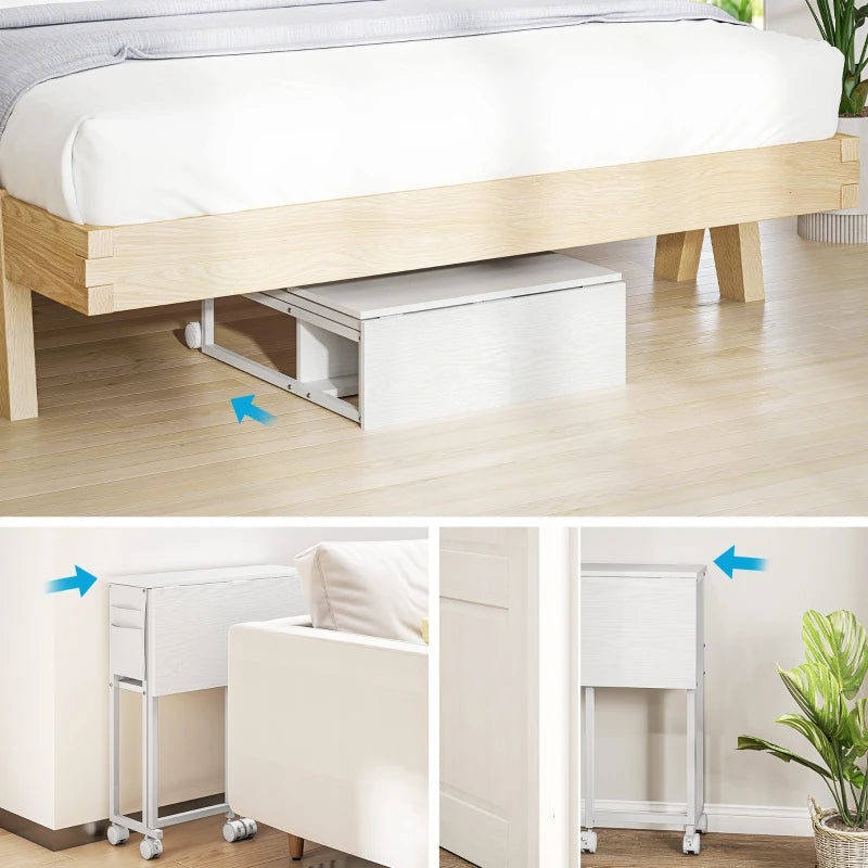 63 cm White Drop Leaf Writing Desk - Compact Home Office Workstation with Versatile Folding Design