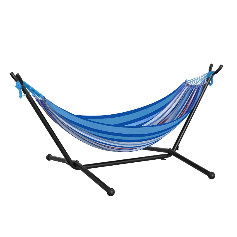 Portable Camping Hammock with Stand - White Stripe, Adjustable Height