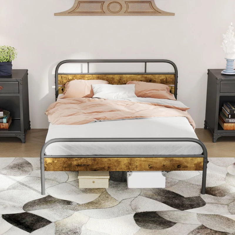 Industrial-Style Double Bed Frame in Black and Brown for Modern Bedrooms