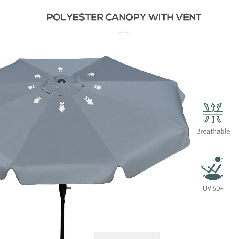 Grey 2.7m Patio Garden Umbrella with Tilt and Crank