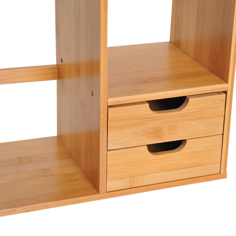 Bamboo Desk Organiser with 2 Drawers - Versatile Desktop Bookshelf & Stationery Storage Shelf for Documents