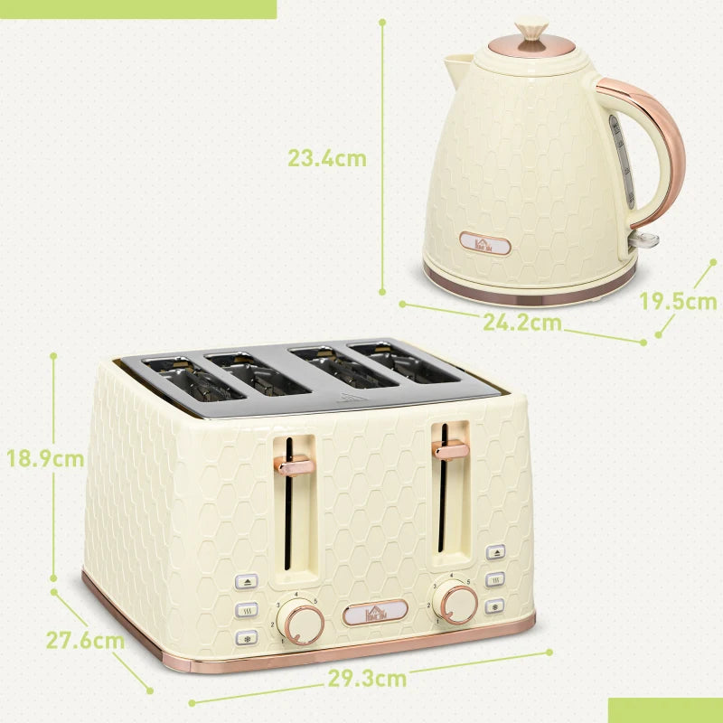 Beige Kettle and Toaster Set - 1.7L Fast Boil Jug Kettle & 4 Slice Toaster with 7 Browning Levels