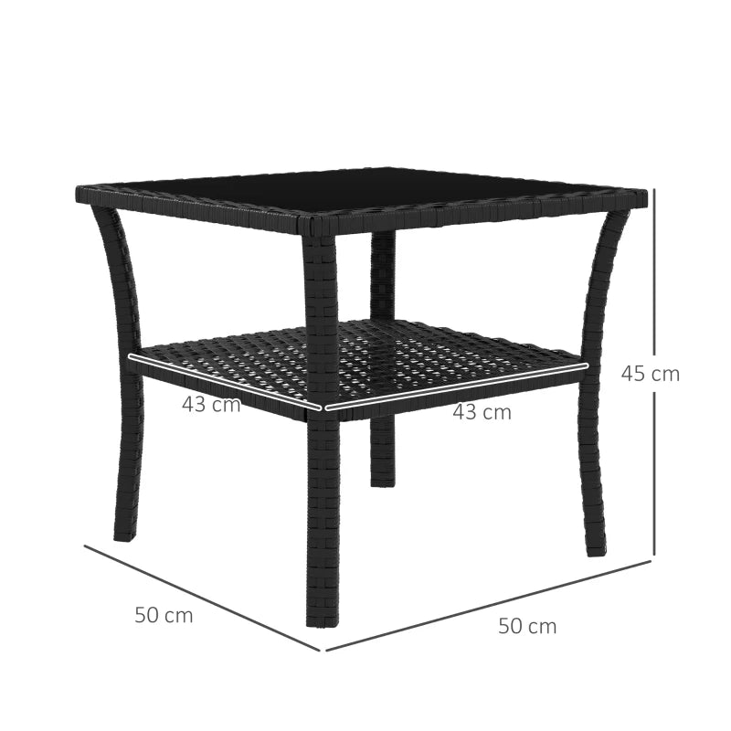 Black Two-Tier PE Rattan Square Coffee Table for Outdoor Patio and Garden