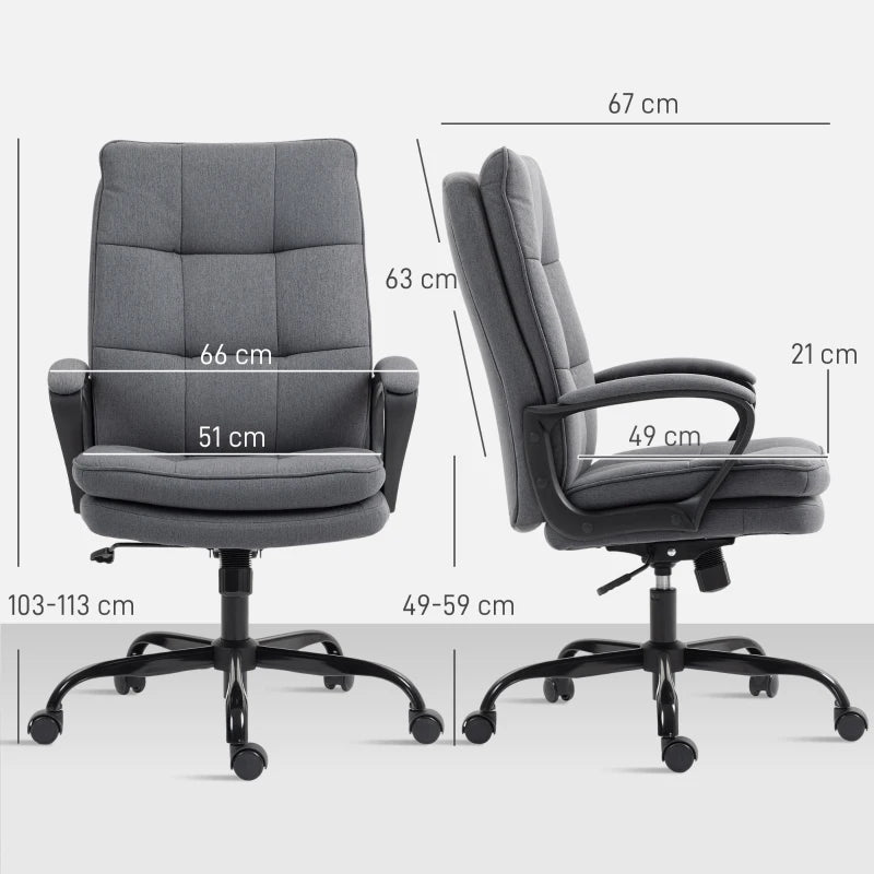 Double Padded Charcoal Grey Linen-Look Office Chair for Ultimate Comfort - Ergonomic Design for Home & Office Use