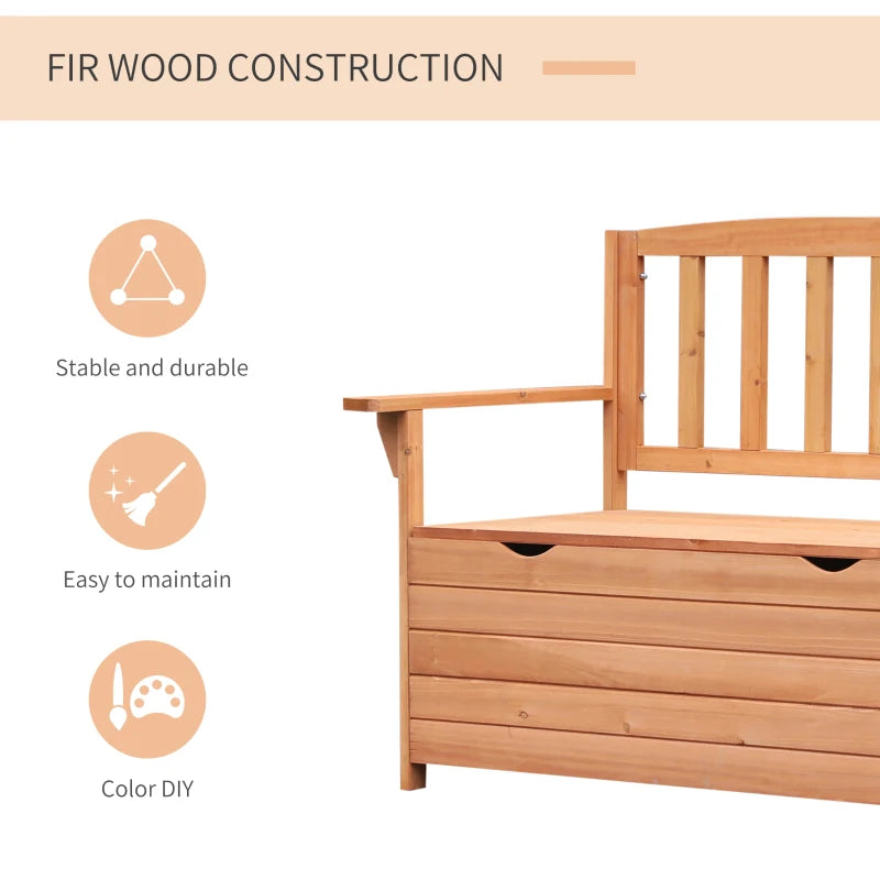 Wooden Outdoor Garden Storage Bench - Natural Wood Finish