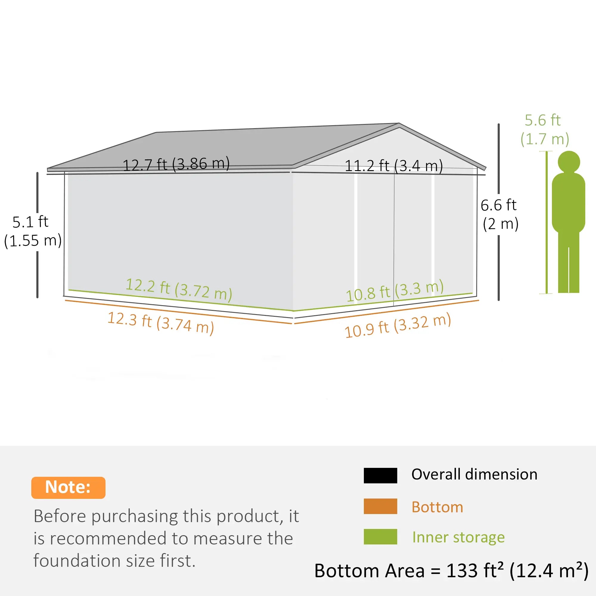 13ft x 11ft Light Grey Metal Shed With Foundation Kit Ventilation & Doors