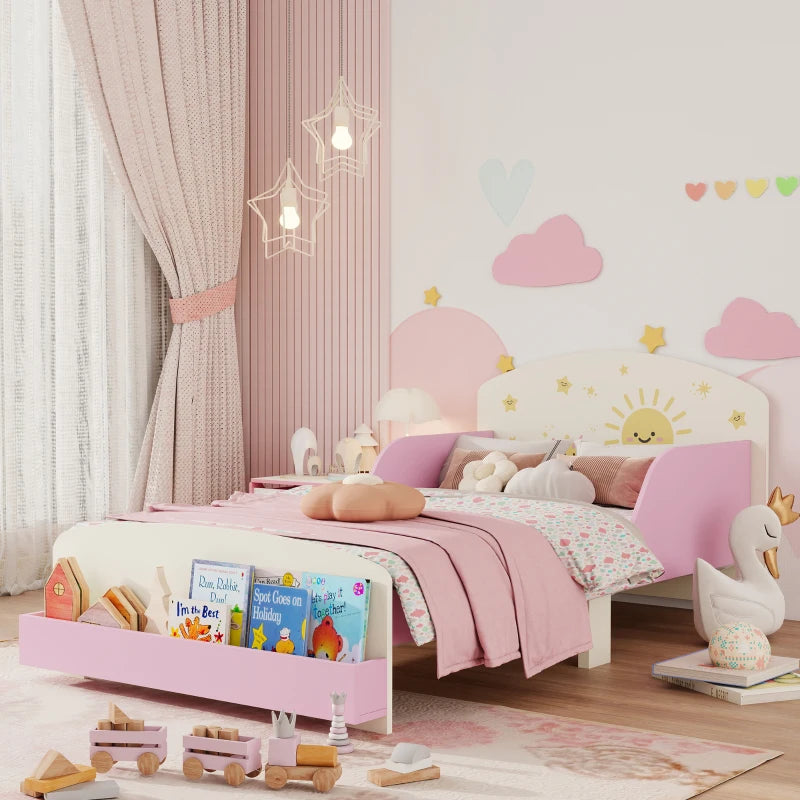 Sun Design Toddler Bed with Storage & Guardrails - Fits 140x70cm Mattress, Ideal for Ages 3-8 Years