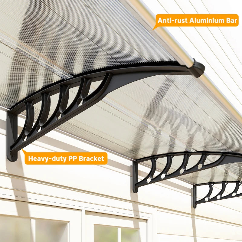 303 x 96cm Front Door Canopy - Clear - Rain Shelter for Window, Porch and Front/Back Doors