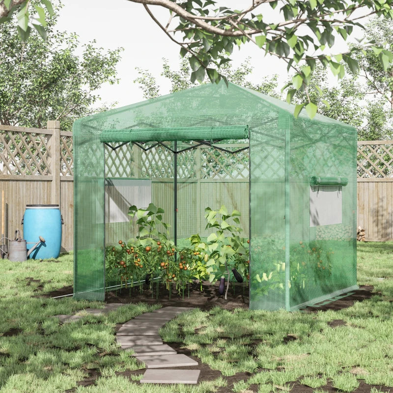 Green Walk-in Tomato Greenhouse, Portable with PE Cover, Steel Frame - 2.4 x 1.8 x 2.4m