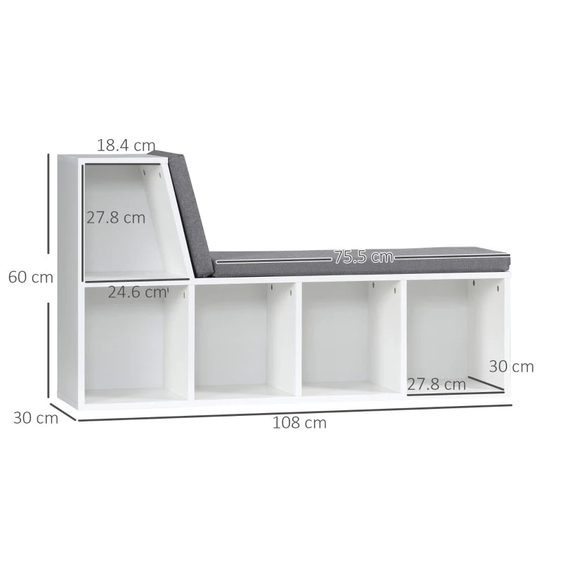 Stylish White Bookcase Storage Shelf with Cushioned Reading Seat - Perfect Bookshelf Cabinet for Study & Living Room