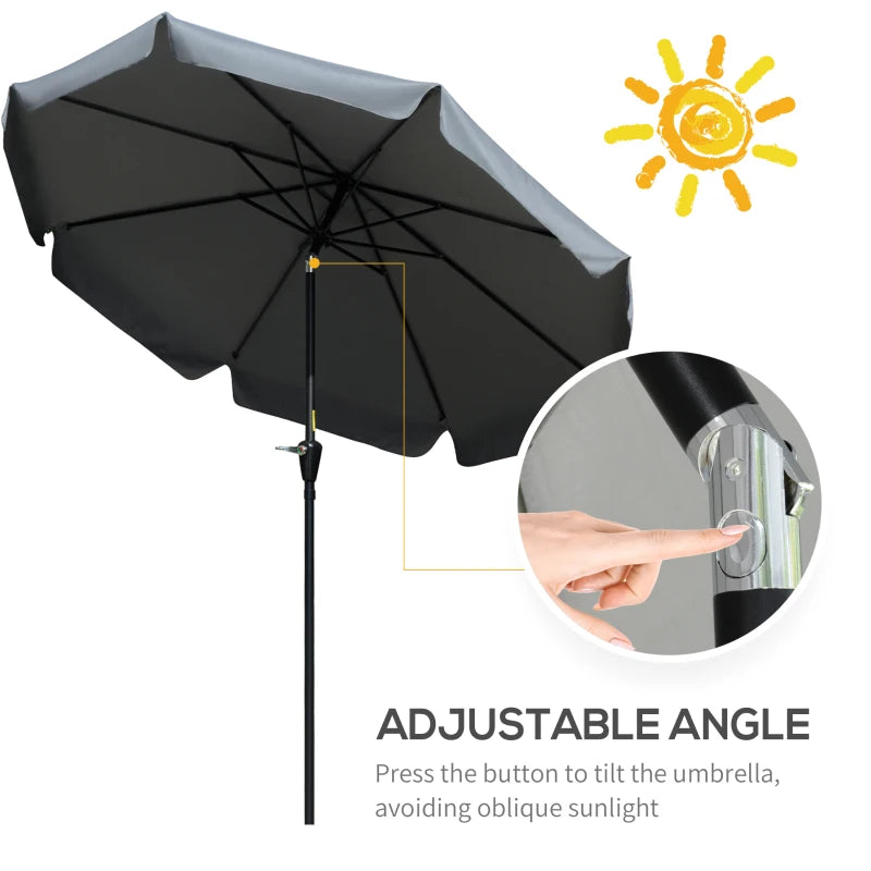 Grey 2.7m Patio Garden Umbrella with Tilt and Crank