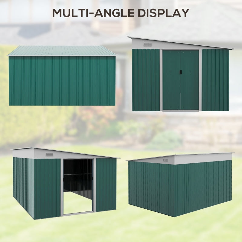 11.3ft x 9.2ft Green Garden Shed With Double Sliding Doors and 2 Air Vents