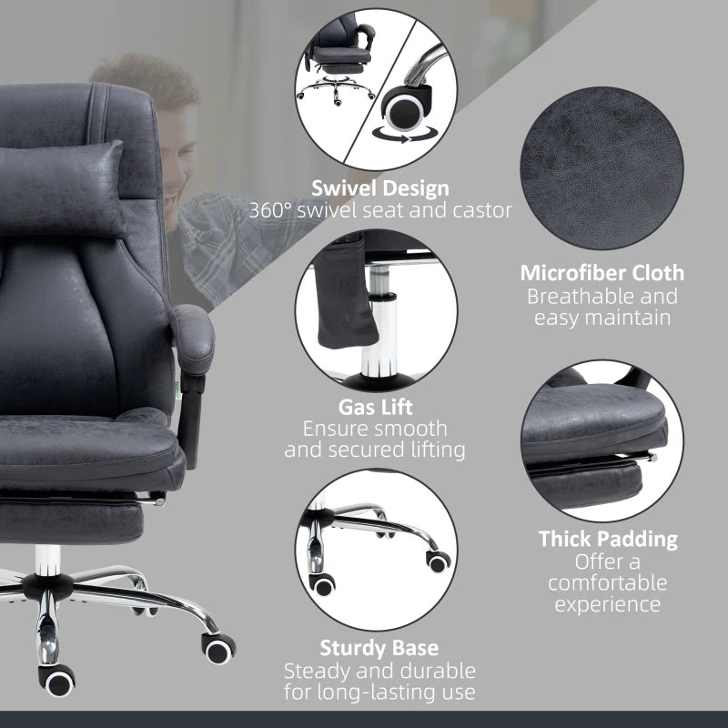 Vinsetto Dark Grey Office Chair with Lumbar Massage, 135° Recline, Adjustable Headrest, Retractable Footrest, Padded Seat, Metal Base