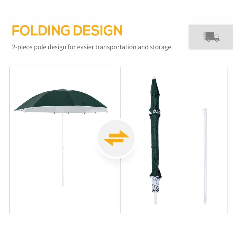 Green 2m UV Protection Beach Umbrella with Side Panel