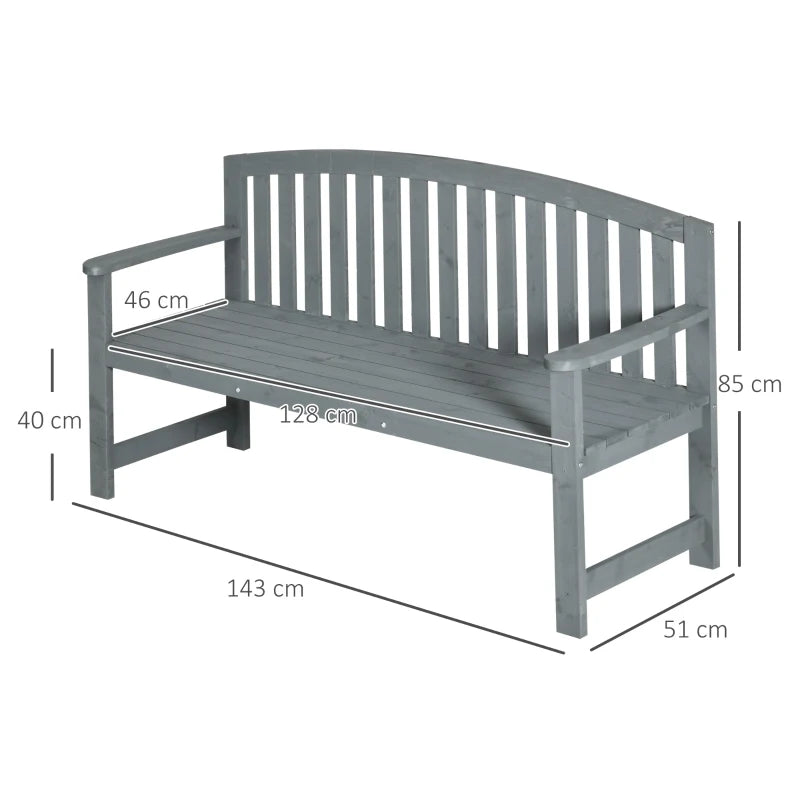 Grey 2-Seater Wooden Garden Bench with Armrest, Outdoor Furniture for Park & Balcony