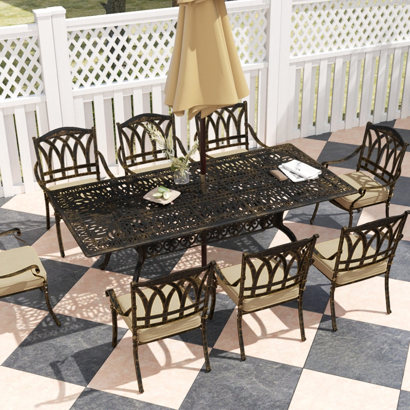 Nine-Piece Bronze Tone Cast Aluminium Garden Dining Set - Outdoor Furniture, Large Size