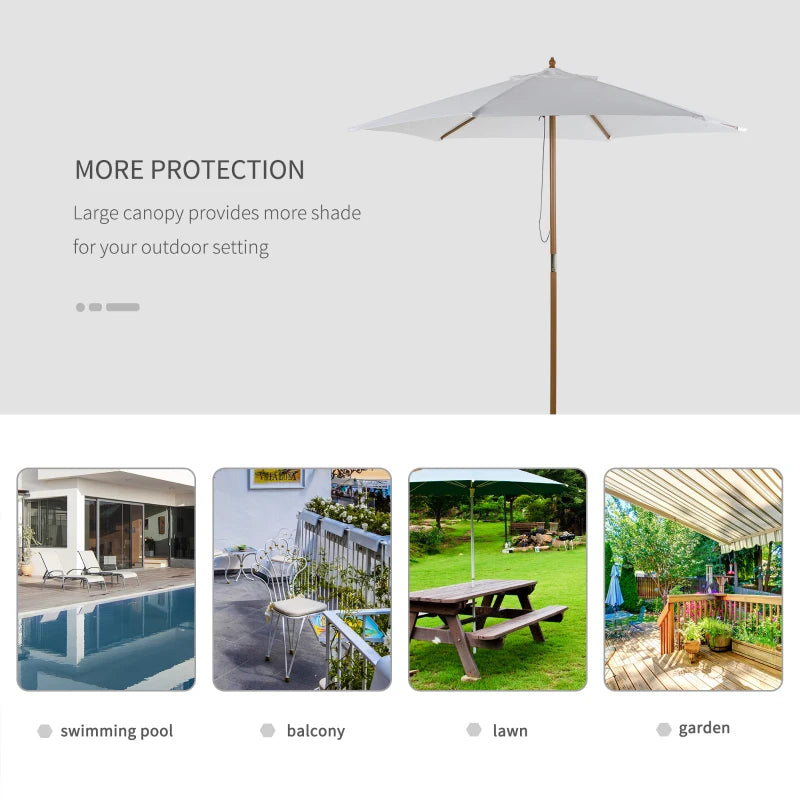 White 2.5m Wood Patio Umbrella with 6 Ribs and Top Vent