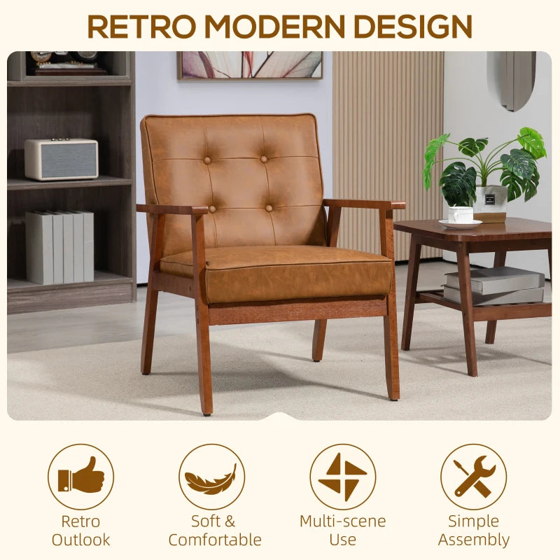 Retro-Style Accent Chair with Brown Faux Leather Seat for Stylish Home Decor