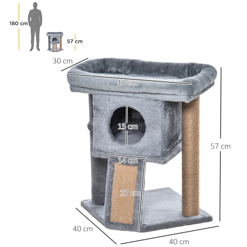 Premium Cat Tree Tower for Indoor Cats - Scratching Post, Climbing Activity Centre with Jute Pad, Toy Ball & Cat House - Grey