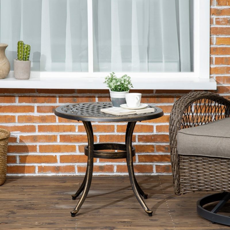 Bronze Round Industrial Side Table with Hollow Top - Patio, Garden, Balcony