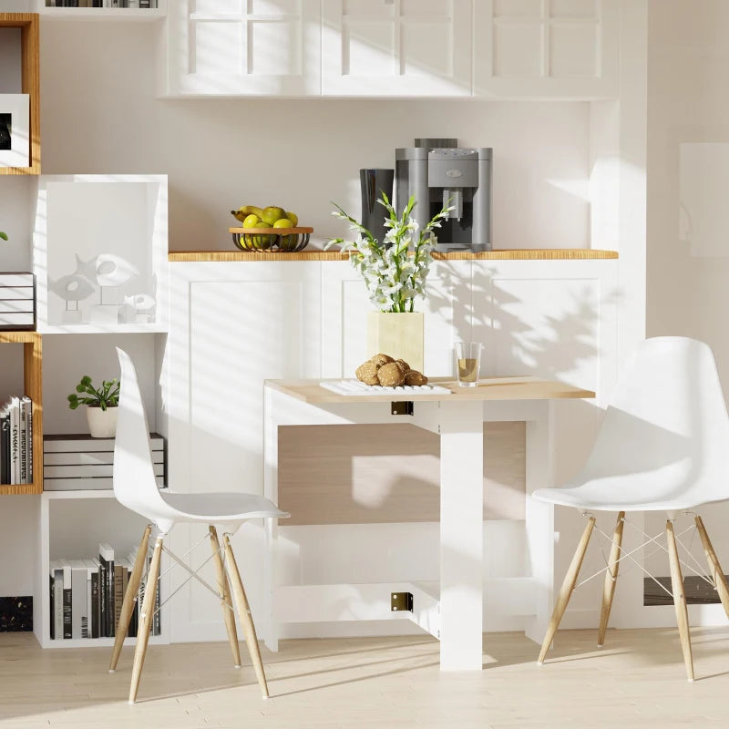 Space-Saving Wooden Folding Dining Table & Writing Desk - Oak & White PC Workstation for Home Office