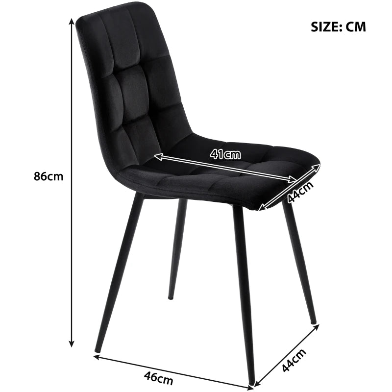 Set of 4 Ergonomic Velvet Dining Chairs with Upholstered Seat and Metal Frame in Black