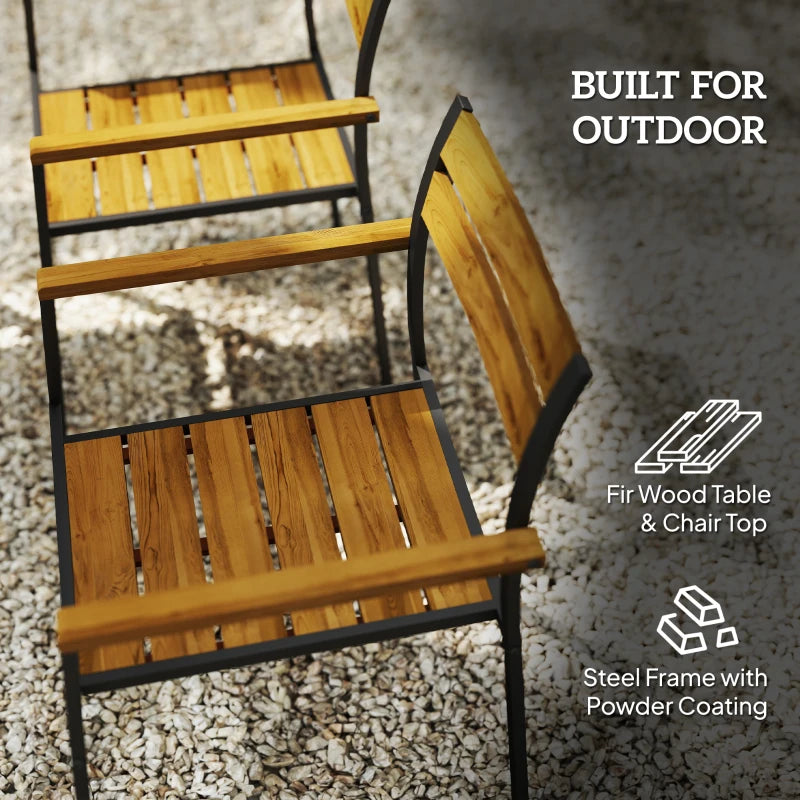 7-Piece Garden Dining Set - Fir Wood Table & 6 Stackable Chairs with Umbrella Hole