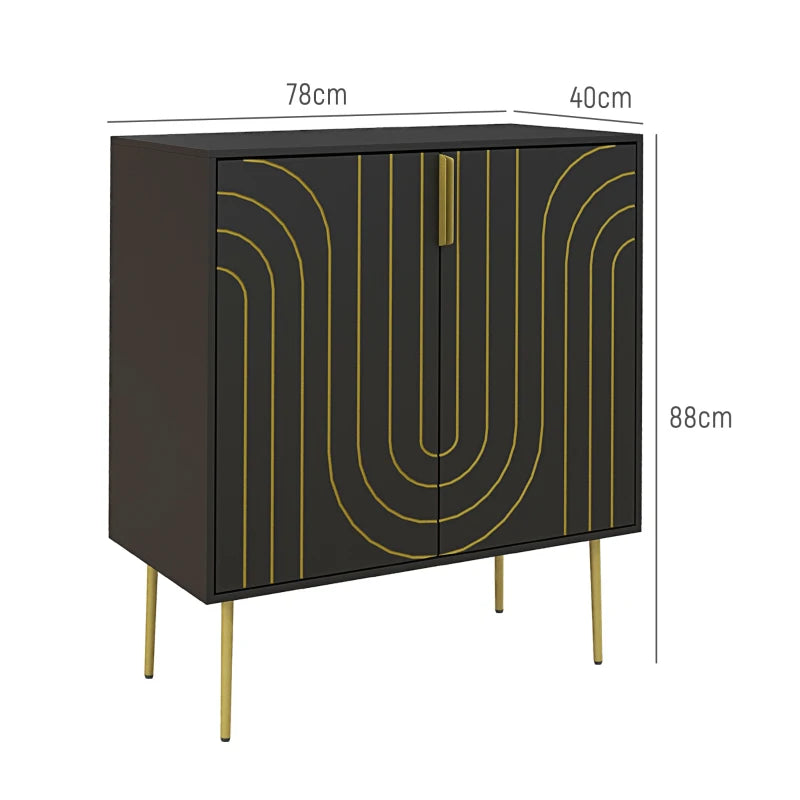 Art Deco Inspired Black and Gold Sideboard with Adjustable Shelf - Elegant Storage Solution for Modern Homes