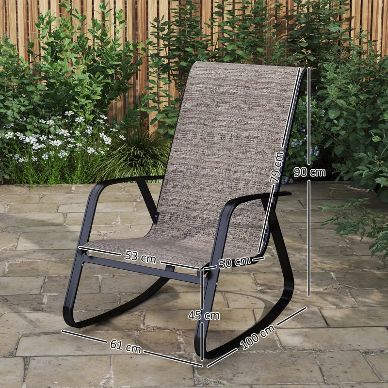 Ergonomic Garden Rocking Chair with Armrests, High Backrest, Steel Frame for Patio & Balcony