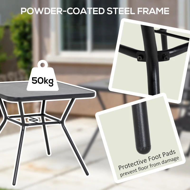 Square Outdoor Bistro Table with Faux-Marbled Top and Umbrella Hole - Garden Coffee Table