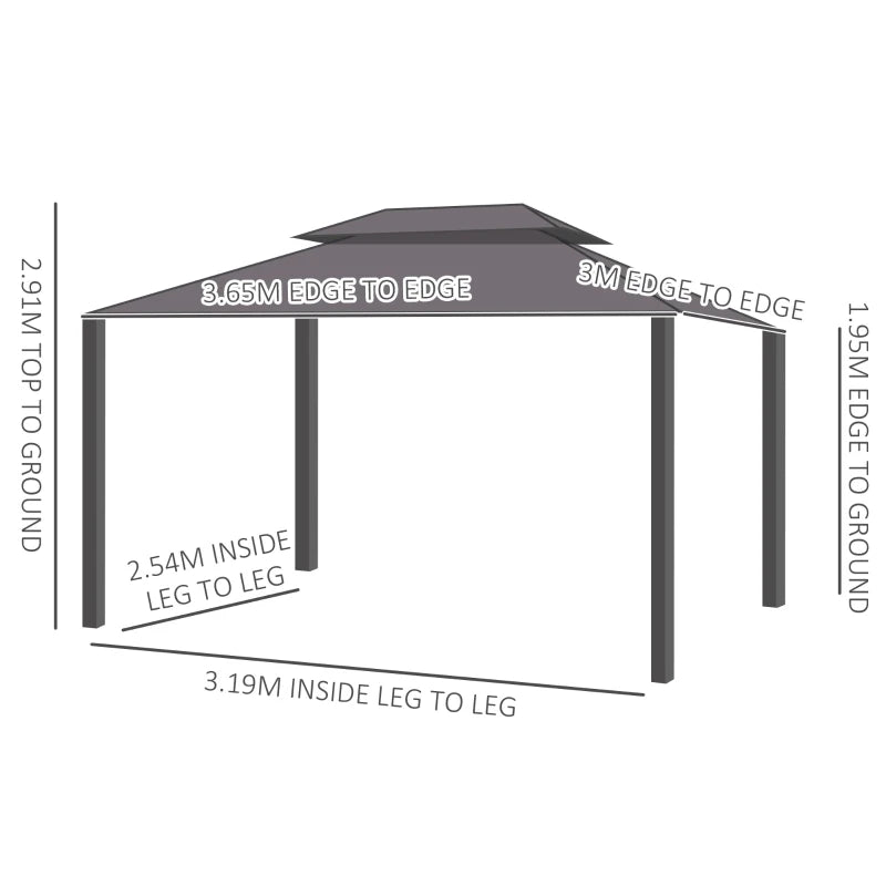 Brown 3.65m x 3m Aluminium Hardtop Gazebo