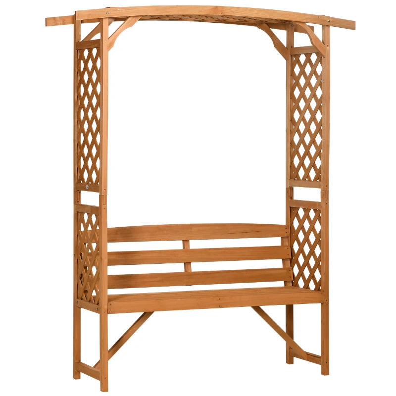 Natural Wooden Garden Arbour Bench for Vines, Outdoor Patio Seating