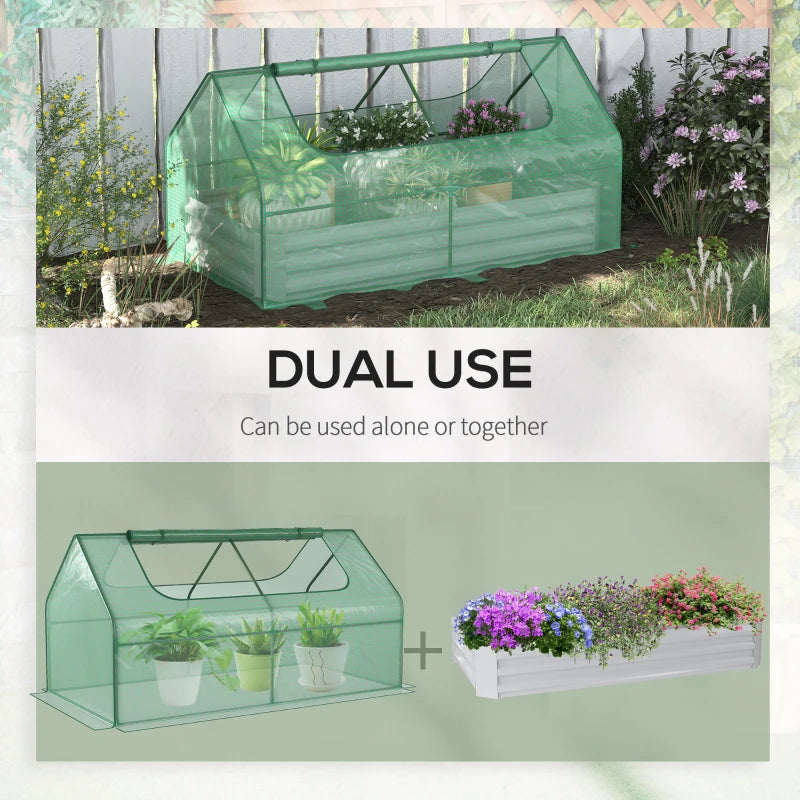 Green Steel Raised Garden Bed with Greenhouse, Planter Box & Roll-Up Window