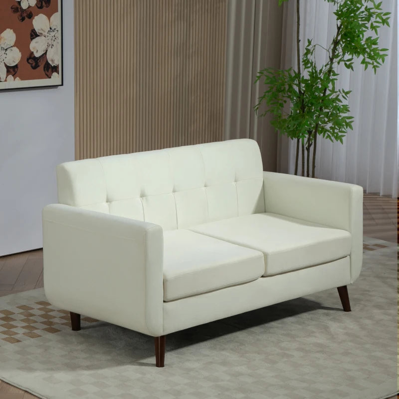 Cream Two-Seater Linen-Look Sofa for Stylish Living Room Seating