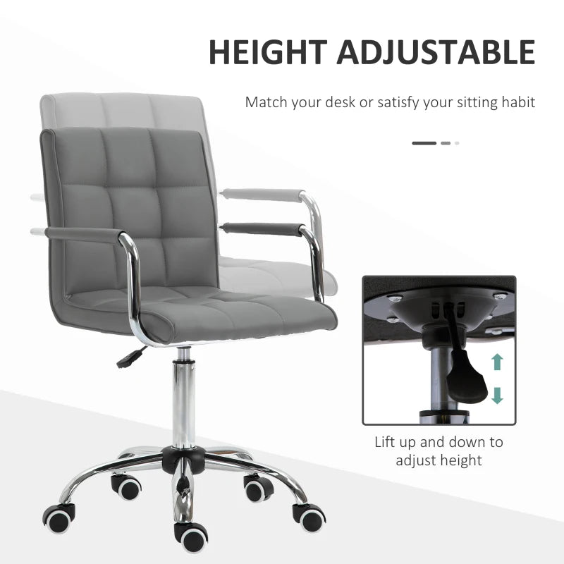 Vinsetto Grey PU Leather Office Desk Chair - Adjustable Mid Back Computer Chair with Armrests & Swivel Wheels