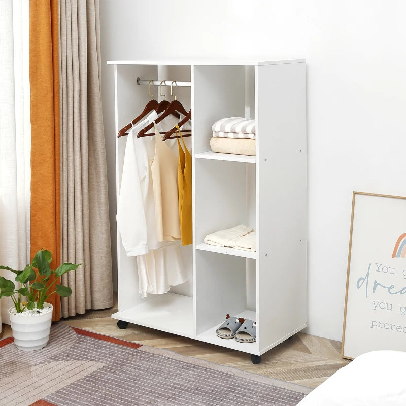 Mobile Open Wardrobe with Clothes Hanging Rail and Storage Shelves for Bedroom or Hallway