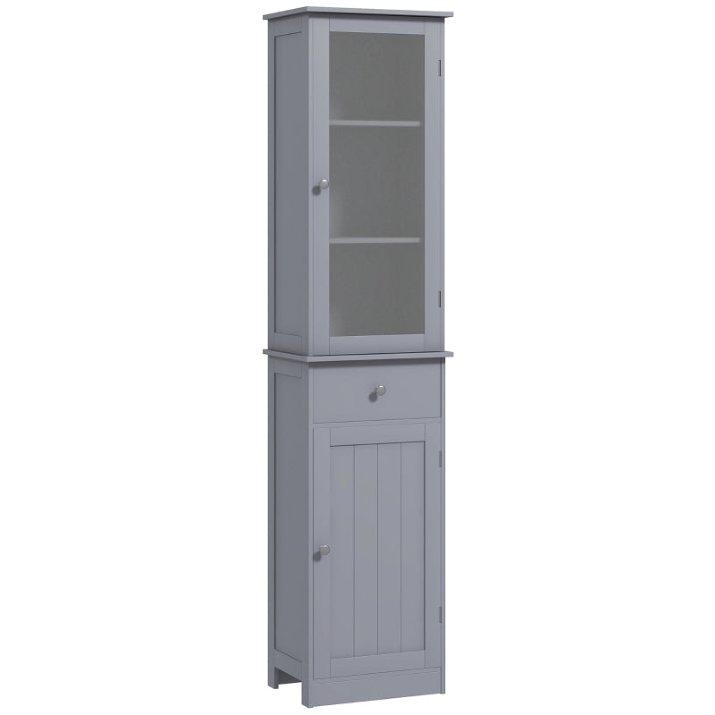 Bathroom Storage Cabinet with 3-Tier Shelf and Drawer Free Standing Slim Organizer Grey