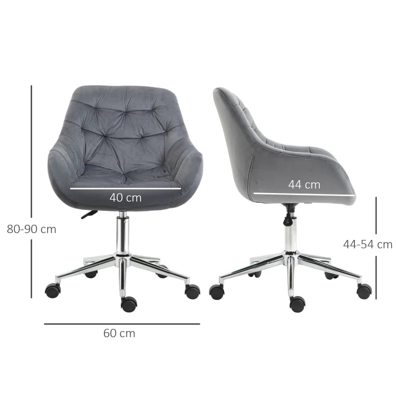 Vinsetto Ergonomic Velvet Home Office Chair - Adjustable Height, Arm & Back Support, Comfy Dark Grey Desk Chair