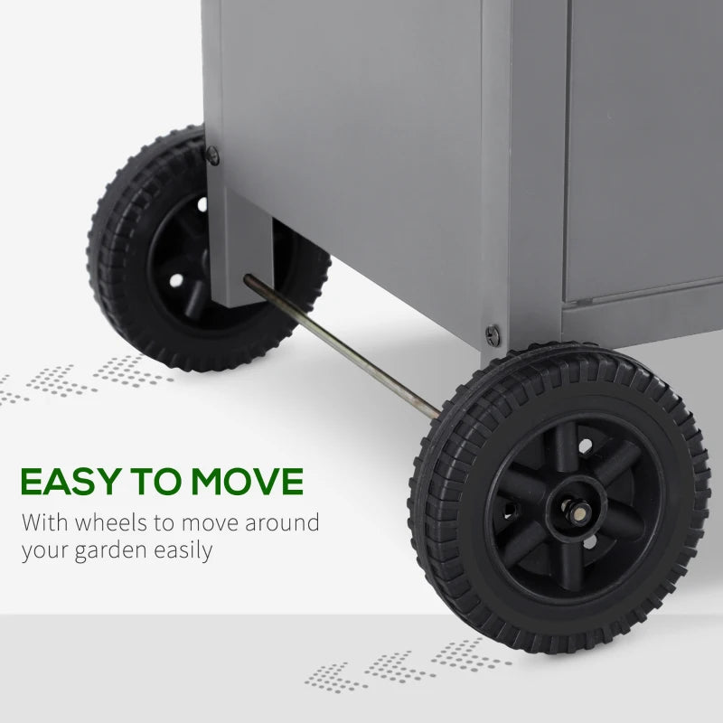 4+1 Burner Gas BBQ Grill - Grey Outdoor Barbecue Trolley with Wheels, Warming Rack, Side Shelves, Cabinet, Thermometer - 125cm x 51cm x 100cm for Garden, Party, Camping