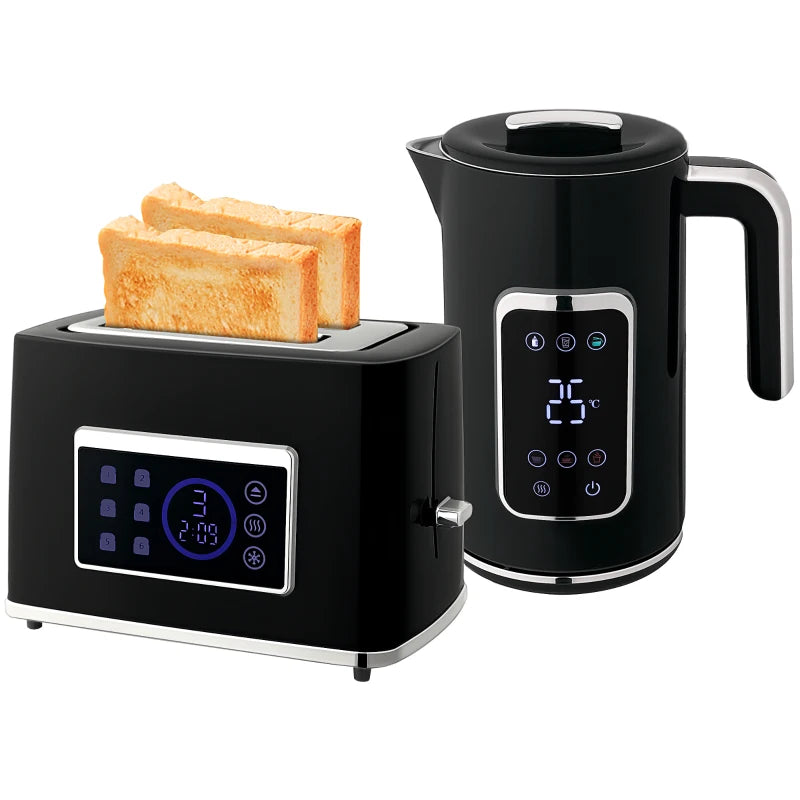 Premium Black Touch Screen Kettle and Toaster Set - Modern Kitchen Appliances for Effortless Cooking and Stylish Design