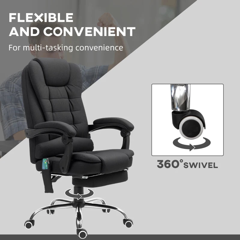 Vinsetto Black Office Chair with 6-Point Massage, Back Heat, Adjustable Footrest, Swivel Wheels & Reclining Feature