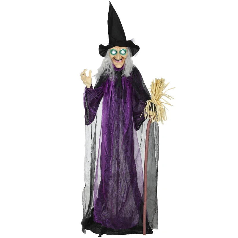 6ft Animated Witch Decoration with Sound - Spooky Purple & White Halloween Prop for Indoor/Outdoor Use