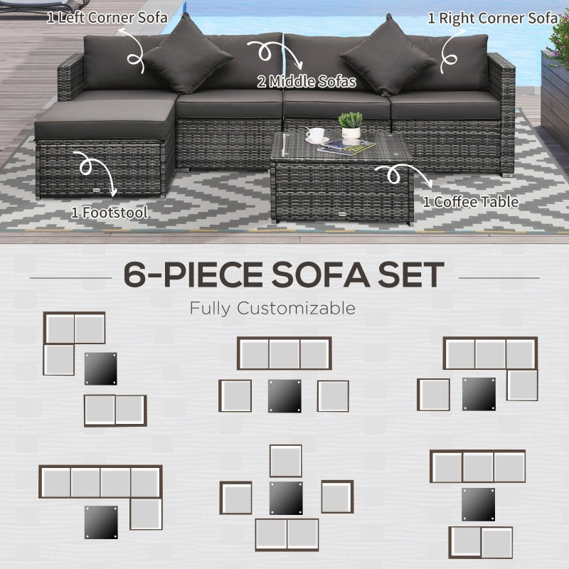 6 Piece Dark Grey Rattan Sofa Set