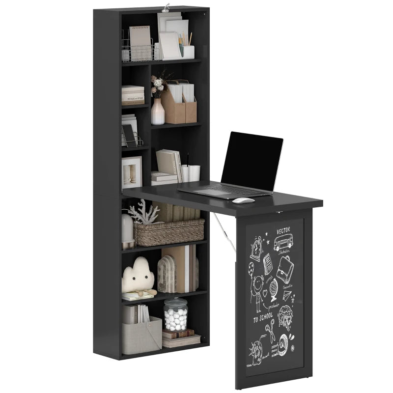 Black Three-Part Work Desk with Storage & Chalkboard - Stylish Home Office Furniture for Productivity