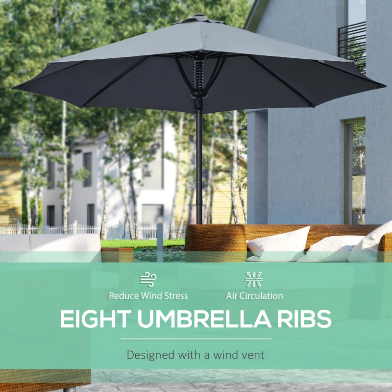 Grey 3m Outdoor Market Umbrella with 8 Ribs