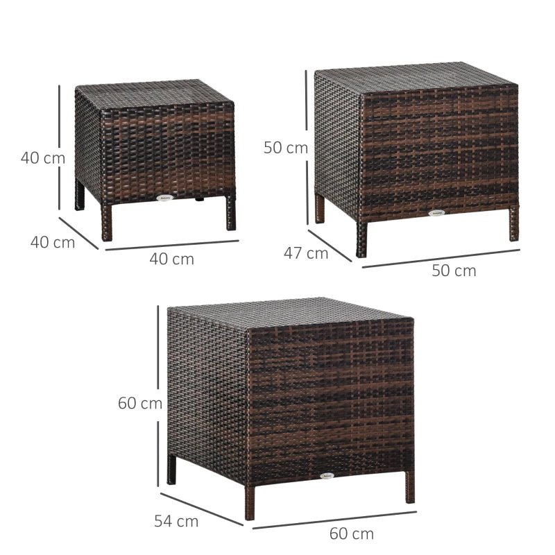 Brown Rattan 3-Piece Nesting Tables Set