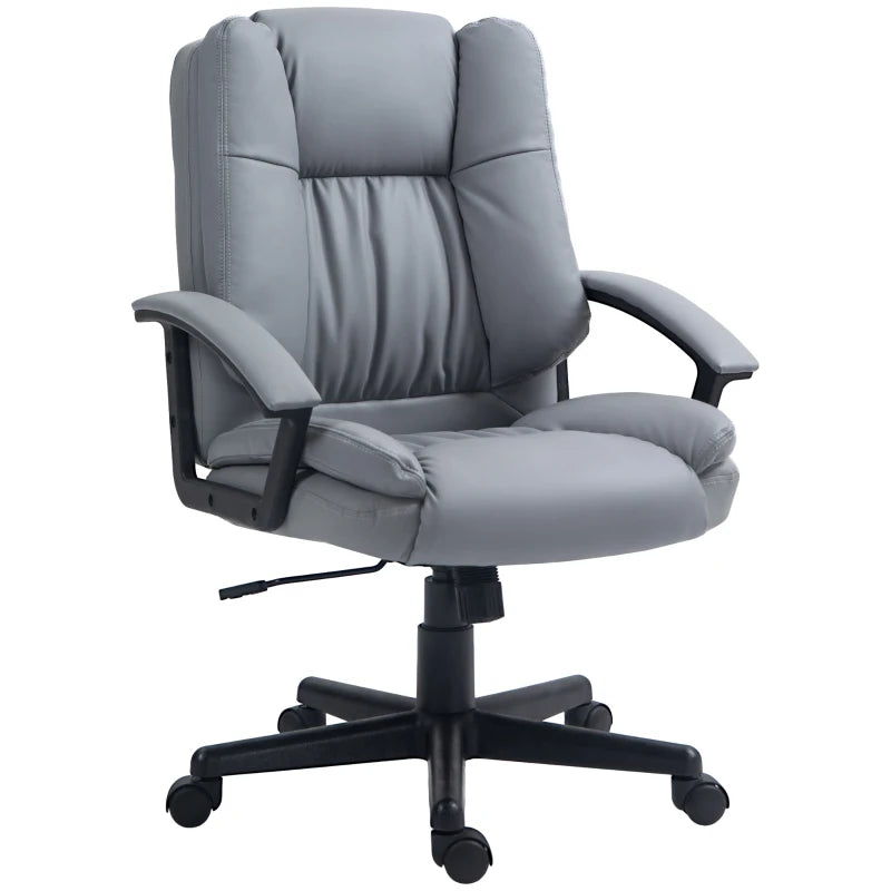 Light Grey Mid Back Executive Office Chair - Adjustable Height, Swivel Rolling Wheels, Perfect for Home Study & Computer Desk