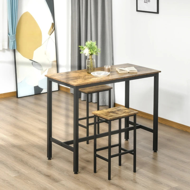 Industrial Bar Stools Set of 2 - Rustic Brown Kitchen Breakfast Chairs with Footrest for Counter Height Dining & Home Pub